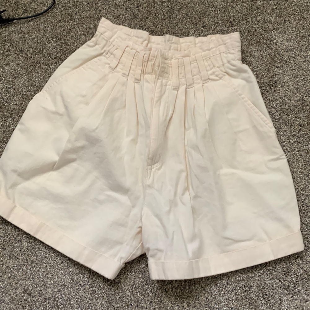 Cinched Waist Cream High Waisted Vintage Shorts